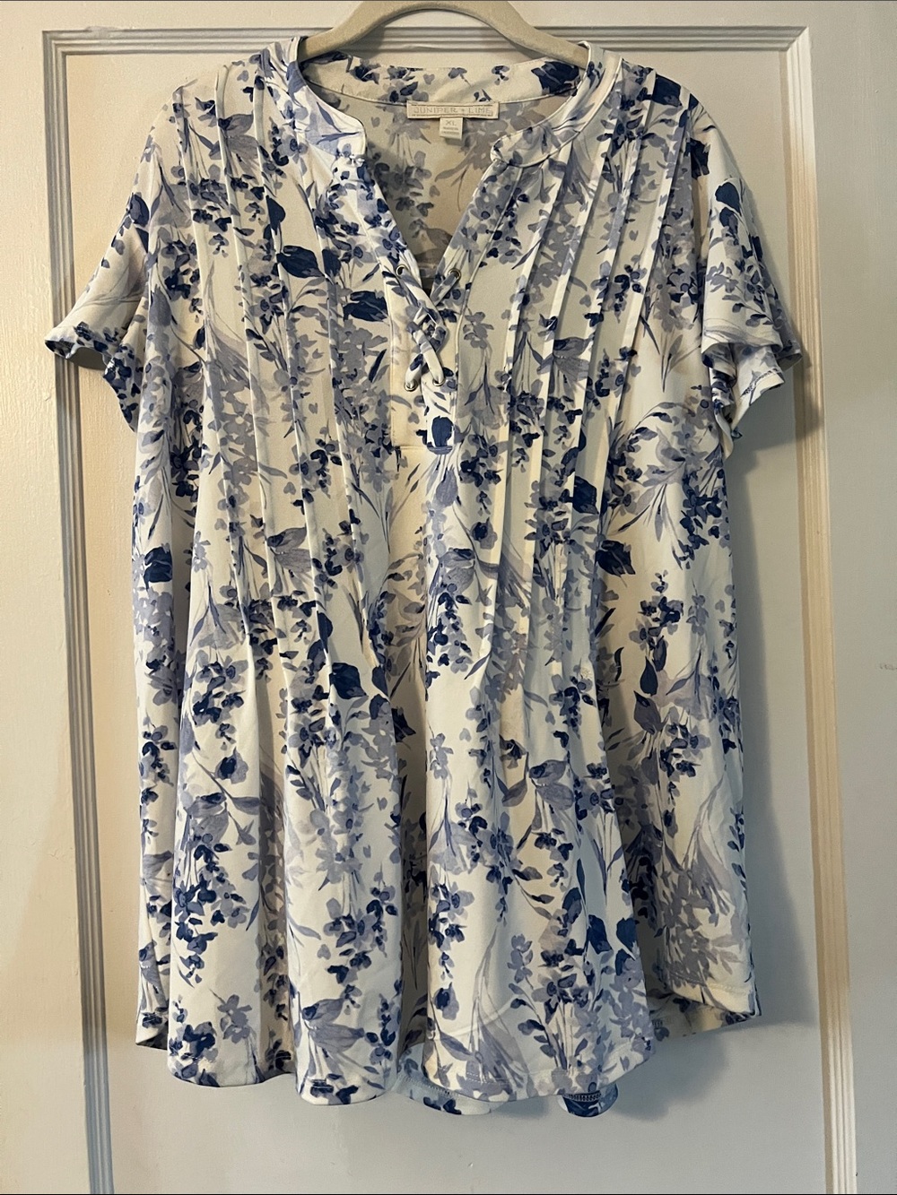 Lightweight Blue Floral Pintuck Tunic - Women